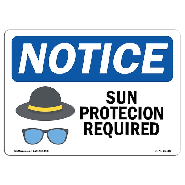 OSHA Sign, Sun Protection Required, 5in X 3.5in Decal, 10PK, 5" W, 3.5" H, Landscape, PK10